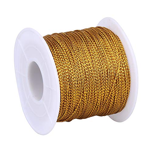 G2PLUS Cordon Dorado Cordón Metálico Hilo Dorado 1 Rollos 100M Cuerda de Hilo de Navidad se Utiliza para joyería de Bricolaje, Embalaje de Regalo y decoración navideña