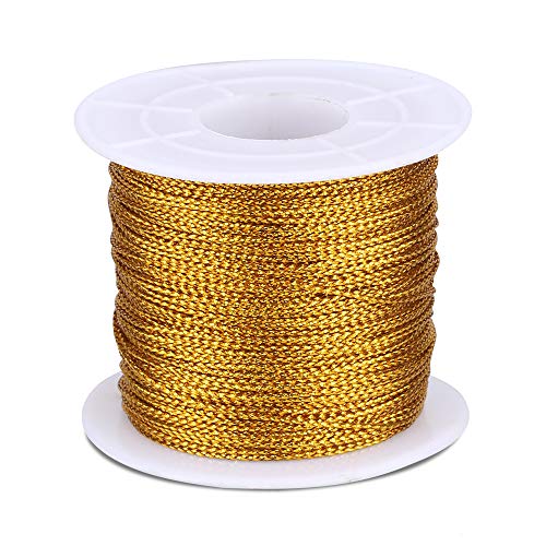 G2PLUS Cordon Dorado Cordón Metálico Hilo Dorado 1 Rollos 100M Cuerda de Hilo de Navidad se Utiliza para joyería de Bricolaje, Embalaje de Regalo y decoración navideña