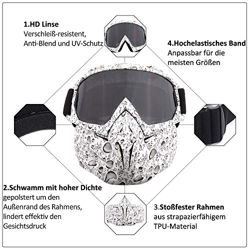 Gafas de moto SPOSUNE desmontables, máscara facial, para ATV Dirt Bike Motocross MX Riding Paintball gafas a prueba de polvo UV400 con espuma suave, correa ajustable para hombres y mujeres