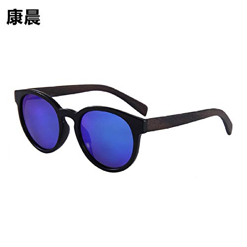 Gafas de sol con patas de madera polarizadas Gafas de sol con montura redonda retro gafas de sol polarizadas de ébano para mujer-1507_MC4 patas de ébano con marco negro azul mercurio polarizado