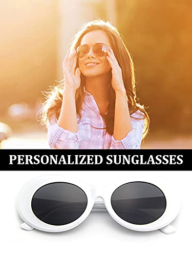 Gafas de sol de montura gruesa ovaladas Retro de verano a la moda para mujer, gafas de protección UV, gafas para mujer, hombre, ni?a, ni?o, blanco