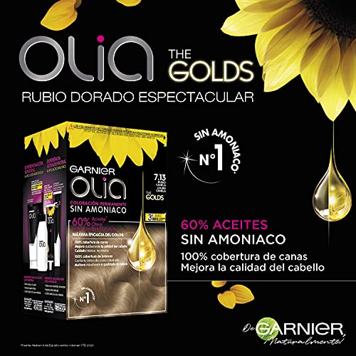 Garnier Olia - Coloración Permanente sin Amoniaco, con Aceites Florales de Origen Natural - Tono 7.13 Rubio Canela