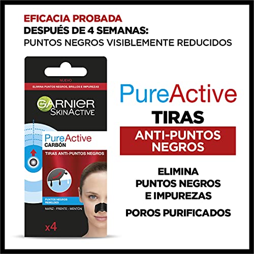 Garnier Pure Active Pack Tiras Carbón Anti-puntos Negros Y Jabón Sólido Anti Granitos Con Carbón Y Ácido Salicílico - 4 Tiras Y 2x 28 G