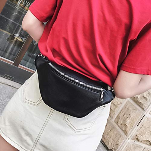 Geagodelia Riñoneras de Moda Bolsa de Cinturón para Mujer Niña Elegante PU Fanny Pack Paquete de Cintura con Correa Ajustable para Viaje Senderismo Festival al Aire Libre (Negro 2)