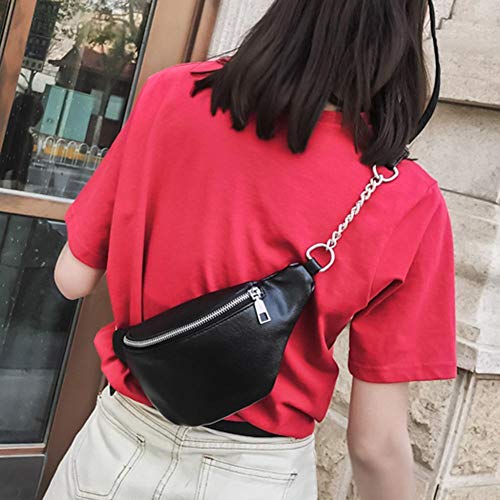 Geagodelia Riñoneras de Moda Bolsa de Cinturón para Mujer Niña Elegante PU Fanny Pack Paquete de Cintura con Correa Ajustable para Viaje Senderismo Festival al Aire Libre (Negro 2)