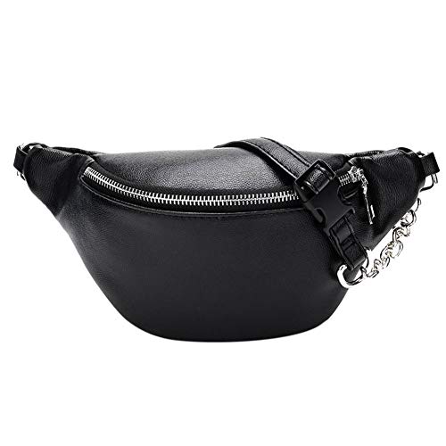 Geagodelia Riñoneras de Moda Bolsa de Cinturón para Mujer Niña Elegante PU Fanny Pack Paquete de Cintura con Correa Ajustable para Viaje Senderismo Festival al Aire Libre (Negro 2)