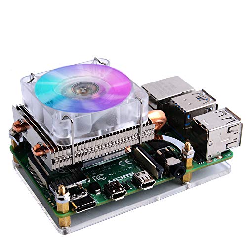 GeeekPi Raspberry Pi Low Profile CPU Cooler, Raspberry Pi Horizontal Ice Tower Cooler, Ventilador RGB con Raspberry Pi Disipador térmico para Raspberry Pi 4 Modelo B y Raspberry Pi 3B +/3B