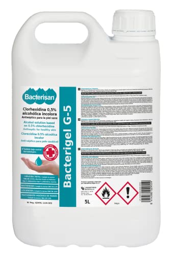 Gel hidroalcohólico Bacterigel G-5 Garrafa de 5 litros | Solución hidroalcohólica autosecante para piel y manos | Hidrogel desinfectante de manos | Desinfectante manos