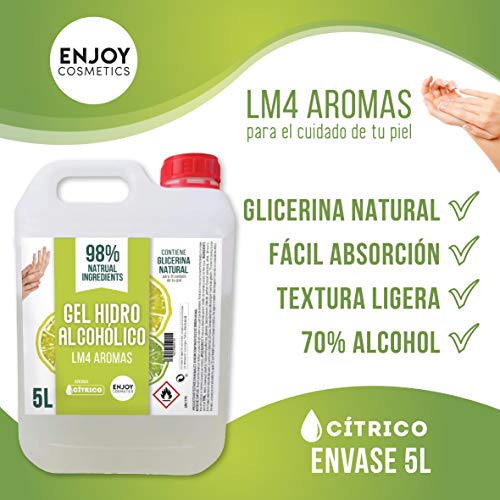 Gel hidroalcohólico de 5000 ml con 70% alcohol y con glicerina NATURAL para el cuidado de la piel. 98% ingredientes Naturales. NUEVOS AROMAS (CITRICO)