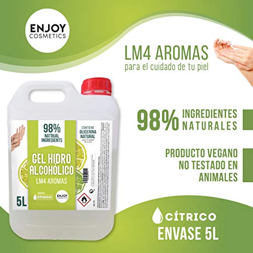 Gel hidroalcohólico de 5000 ml con 70% alcohol y con glicerina NATURAL para el cuidado de la piel. 98% ingredientes Naturales. NUEVOS AROMAS (CITRICO)