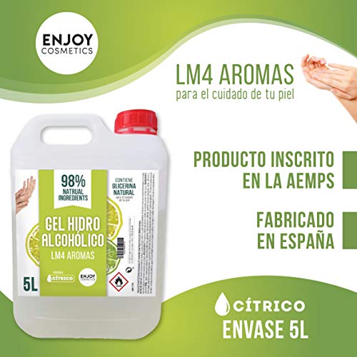 Gel hidroalcohólico de 5000 ml con 70% alcohol y con glicerina NATURAL para el cuidado de la piel. 98% ingredientes Naturales. NUEVOS AROMAS (CITRICO)