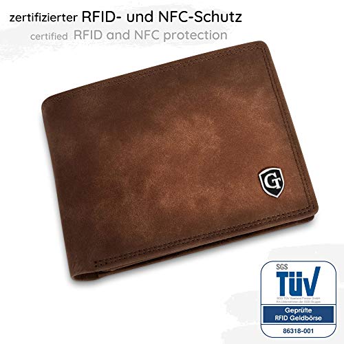 GenTo® Brooklyn Protección RFID y NFC - Billetera de Hombre con Compartimento para Monedas - Cartera espaciosa - Cartera de Hombre - Cartera con Caja de Regalo