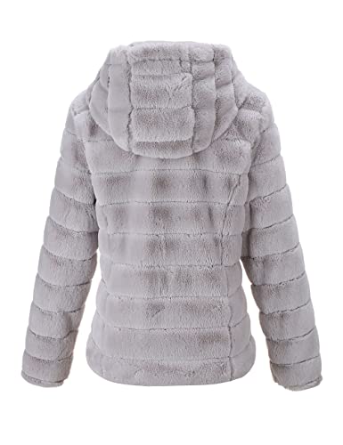 Geschallino Chaqueta de piel de Oveja de Lana Sintética para Mujer, Abrigo Corto de Sherpa Borroso con Capucha para Otoño e Invierno 1801 Gris XXL