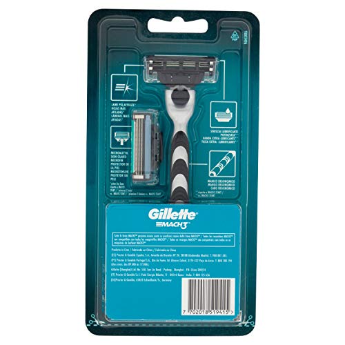 Gillette Mach3 - Maquinilla de afeitar para hombre, 1 mango + 2 cuchillas de repuesto, fabricado con acero de precisión, hasta 15 afeitados por hoja