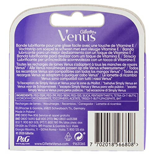 Gillette Venus Deluxe Smooth Swirl Cuchillas de afeitar para mujer - 3 cuchillas de repuesto