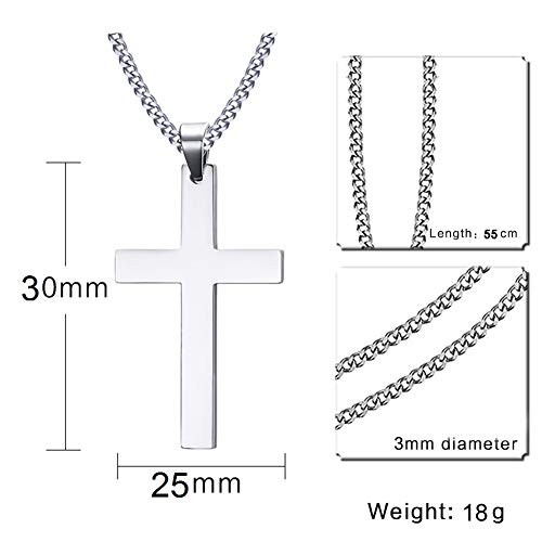 Gkmamrg Colgante de Cruz de Acero Inoxidable con Cadena de 55 cm para Hombre y Mujer, Plata (Plata)