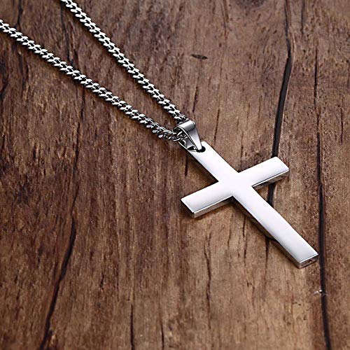 Gkmamrg Colgante de Cruz de Acero Inoxidable con Cadena de 55 cm para Hombre y Mujer, Plata (Plata)