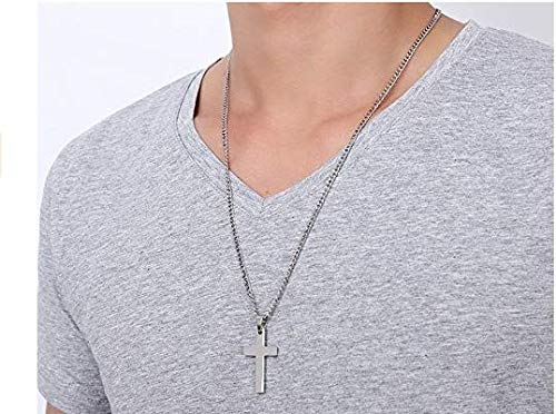 Gkmamrg Colgante de Cruz de Acero Inoxidable con Cadena de 55 cm para Hombre y Mujer, Plata (Plata)