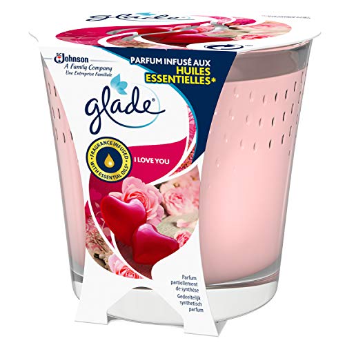 Glade - Vela perfumada de aceites esenciales con texto "I Love You", 30 horas de fragancia, 129 g