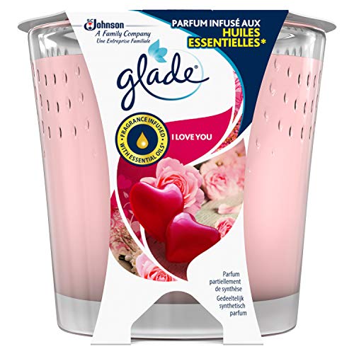 Glade - Vela perfumada de aceites esenciales con texto "I Love You", 30 horas de fragancia, 129 g