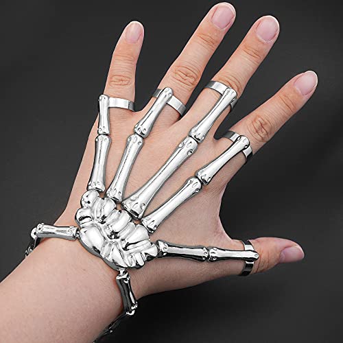 Gleamart Pulsera de calavera de Halloween, estilo gótico, punk, esqueleto de mano, para hombres y mujeres,