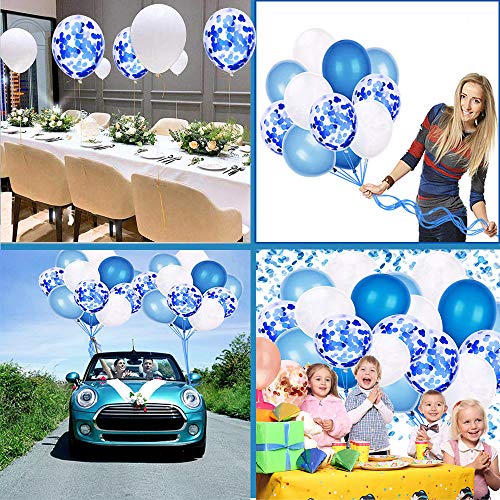 Globo Azul Metalizado, 40 Piezas Globos Blancos, Globo Confeti, Globos de Fiesta, Globos de látex Blancos, Globos de Helio Perla, para Decoraciones de cumpleaños (Azul)