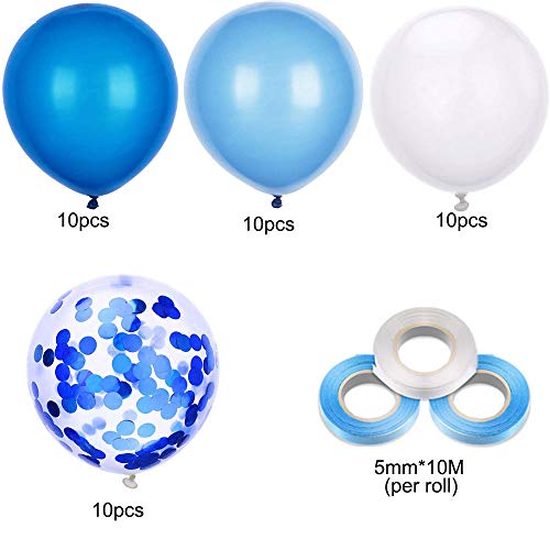 Globo Azul Metalizado, 40 Piezas Globos Blancos, Globo Confeti, Globos de Fiesta, Globos de látex Blancos, Globos de Helio Perla, para Decoraciones de cumpleaños (Azul)