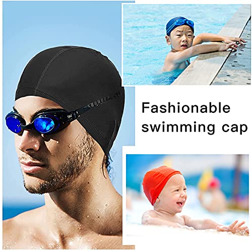 Gloryit 3 Piezas Gorros de Natación de Color Sólido Sombrero de Natación de Tela Poliester Gorro Baño Unisex Ser Aplicable Gorro Protección Antideslizante Oídos para Piscina(Negro,Rojo,Azul Real)