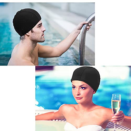 Gloryit 3 Piezas Gorros de Natación de Color Sólido Sombrero de Natación de Tela Poliester Gorro Baño Unisex Ser Aplicable Gorro Protección Antideslizante Oídos para Piscina(Negro,Rojo,Azul Real)