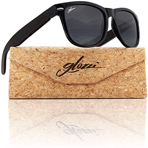 glozzi Gafas de sol de madera hombre y mujer con lentes polarizadas UV400, patillas de madera y estuche de corcho - Ébano