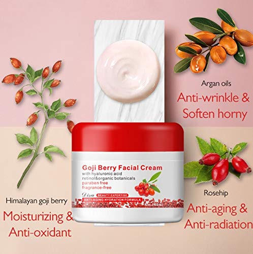 Goji Cream - Delaman Crema Facial Antiarrugas de Multi-efecto, Reafirmante, Crema Hidratante Día/Noche, Acondicionador de la Piel, Chinese Wolfberry Medlar, 100g