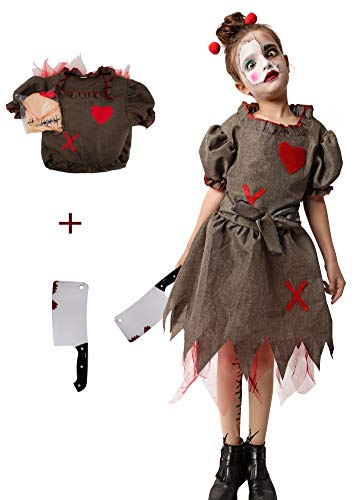 Gojoy Shop- Disfraz de Muñeca Zombi para Niños y Niñas Halloween,Carnaval. (Contiene :Vestido,Alfileres Para Pelo,Pantys Y Cuchillo de Broma , 4 Tallas Diferentes) (7-9 años)