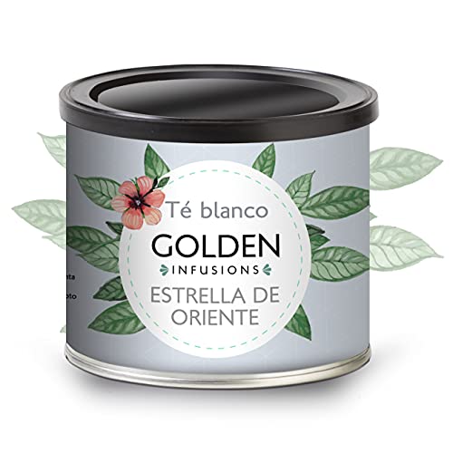 Golden Infusions - Té Blanco Estrella de Oriente - Lata de 100 g - Infusión a granel - Cuida la Piel y el Cabello - Acción Antioxidante - Té Procedente de las Primeras Yemas de la Planta