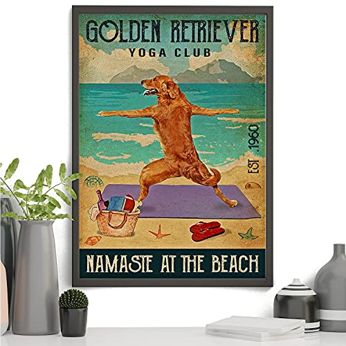 #golden #retriever Yoga Club - Lienzo decorativo para pared, diseño de perro y playa, color dorado #retriever