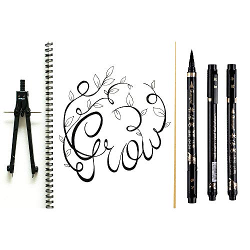 Goldge 8Pcs Pluma de Caligrafía, Pluma de Escritura Pincel Negros Bolígrafos de Tinta de Caligrafía Adecuado para Principiantes Escribiendo,Firma, Diseño Diseño y Dibujo