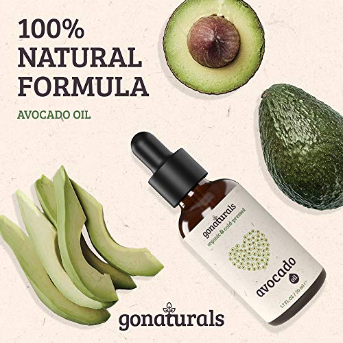 GoNaturals Aceite de Aguacate 100% Puro - Aceite Aguacate Puro, Eficaz Antiacne - Aceite de Aguacate para el Cabello - Aceite Vegetal Prensado en Frio para Piel Seca - Aceite de Aguacate Bio, 50ml