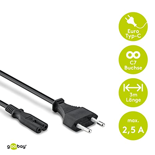 Goobay 95038 - Cable de alimentación 3 m, Negro