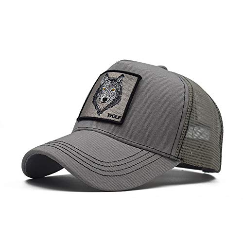 Gorras de Hombre Beisbol Animales Bordado de Malla Respirable, Gorras de Hombre Baratas Vintage, Sombrero Mujer Verano para Unisex Adulto TMOYJPX (Gris~Lobo, Circunferencia:54-60 cm)