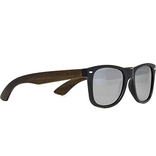 GOWOOD Gafas de sol para hombre y mujer con patillas de madera de ébano y cristales polarizados plateados