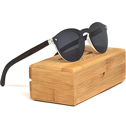 GOWOOD Gafas de sol redondas de madera de ébano para mujeres y hombres con lentes polarizadas oscuras de estilo especial de una pieza