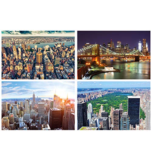 GREAT ART® juego de 4 motivos de carteles | Din A2 - 42 x 59,4 | vista de Nueva York | Manhattan Sightseeing Brooklyn Bridge Skyline Central Park | Cuadros para niños decoración póster