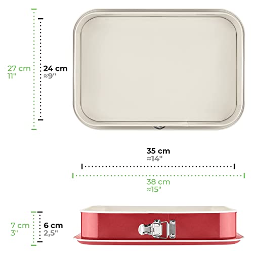 Grizzly - Molde Grande Alto y Rectangular Desmontable, para Tartas, de 35 x 24 cm, Color Rojo y Crema, con protección contra Fugas y Antiadherente