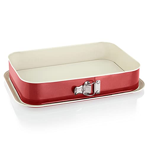 Grizzly - Molde Grande Alto y Rectangular Desmontable, para Tartas, de 35 x 24 cm, Color Rojo y Crema, con protección contra Fugas y Antiadherente