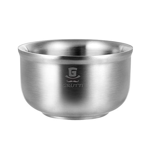 GRUTTI Tazón de jabón de afeitar, taza de espuma de afeitar de 12,5 cm para hombres. Preservación de calor de acero inoxidable 304 resistente de tres capas