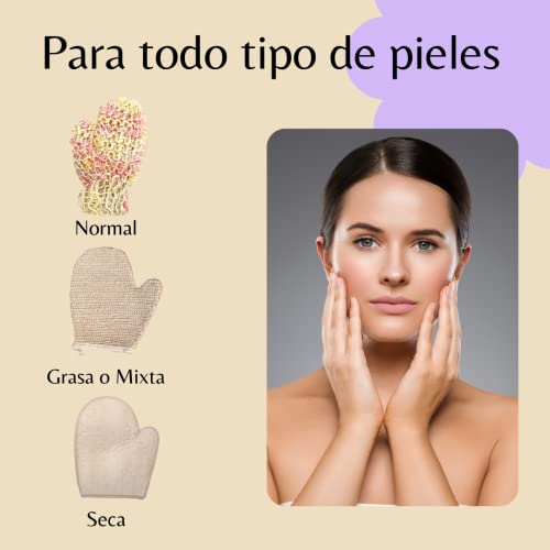 Guante exfoliante corporal: pack de 3 guantes exfoliantes distintos, hechos con ingredientes 100% naturales y para todo tipo de pieles