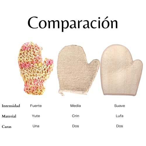 Guante exfoliante corporal: pack de 3 guantes exfoliantes distintos, hechos con ingredientes 100% naturales y para todo tipo de pieles