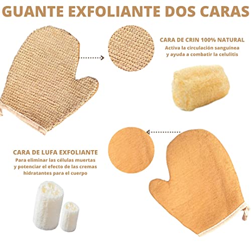 Guante exfoliante corporal. Rascador de espalda para la ducha, natural y relajante, cepillo ducha.Bomba de baño grande, aromatica y con ingredientes 100% naturales. Set completo