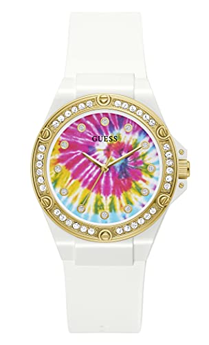 GUESS Women's Stainless Steel Quartz Watch with Silicone Strap, White, 21 (Model: GW0259L1)