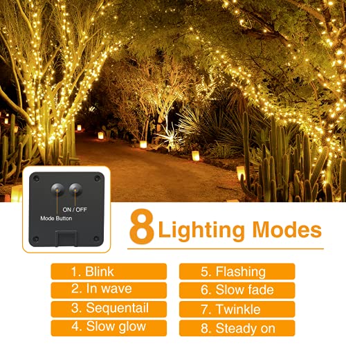 Guirnaldas Luces Exterior Solar, [2 Packs] Litogo Cadena de Luces Solares 8 Modos Guirnaldas Luminosas Solar Impermeable Luces LED Solares para Exteriores Jardines,Fiestas,Bodas,Patio(Blanco Cálido)