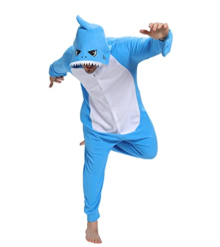 Guturris Pijama Tiburón Adulto Animal Onesie Cosplay Ropa de Dormir One Piece Traje Festival de Carnaval Halloween Disfraces Azul Oscuro M